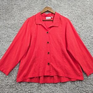 Habitat Womens Pink Textured Button Up Shirt Size L Lagenlook Artsy Lightweight‎